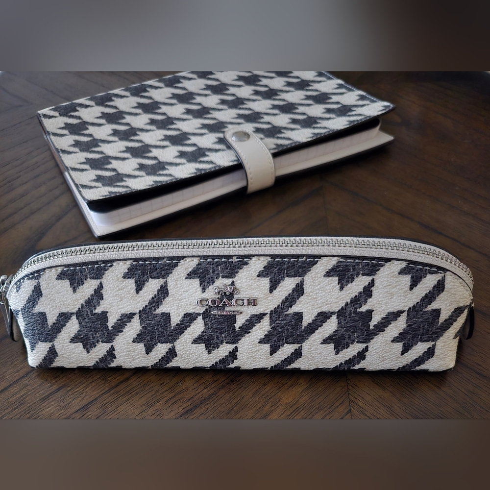 COACH Houndstooth Print Notebook & Pencil Case SET Silver/Cream/Black NWOT - Picture 8 of 14